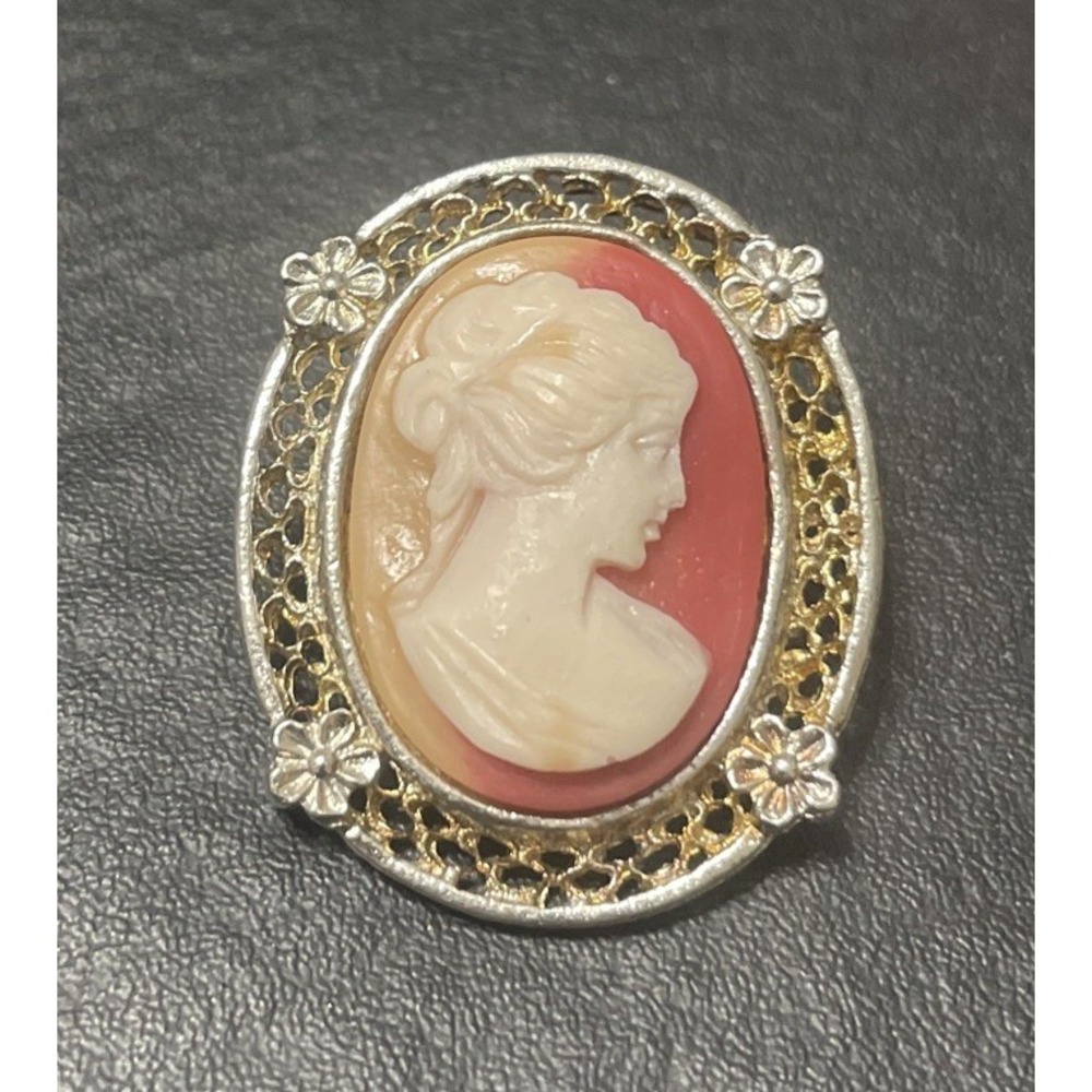 Vintage RARE Antique Cameo‎ Female Lady Brooch Pin Costume